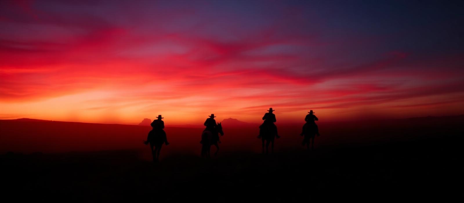 Spintexas Sports weddenschappen met cowboys te paard bij zonsondergang
